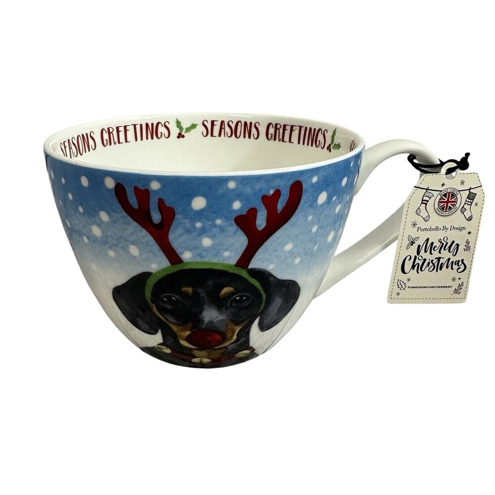 Portobello by Design DACHSHUND Reindeer Large Christmas Coffee Tea Mug Cup 16oz